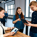 A group of diverse young Russian adults, fully clothed in modern, modest, and appropriate attire, engaged in a collaborative digital project. One is interacting with a tablet, another with a laptop, and a third is discussing ideas. The setting is a vibrant, contemporary co-working space in a Russian city, featuring natural light and subtle decorative elements that blend global digital aesthetics with hints of traditional Russian patterns and modern youth culture. Professional studio photography, high-resolution, natural pose, perfect anatomy, correct proportions, well-formed hands, proper finger count, natural body proportions, safe for work, appropriate content, fully clothed, modest, family-friendly.