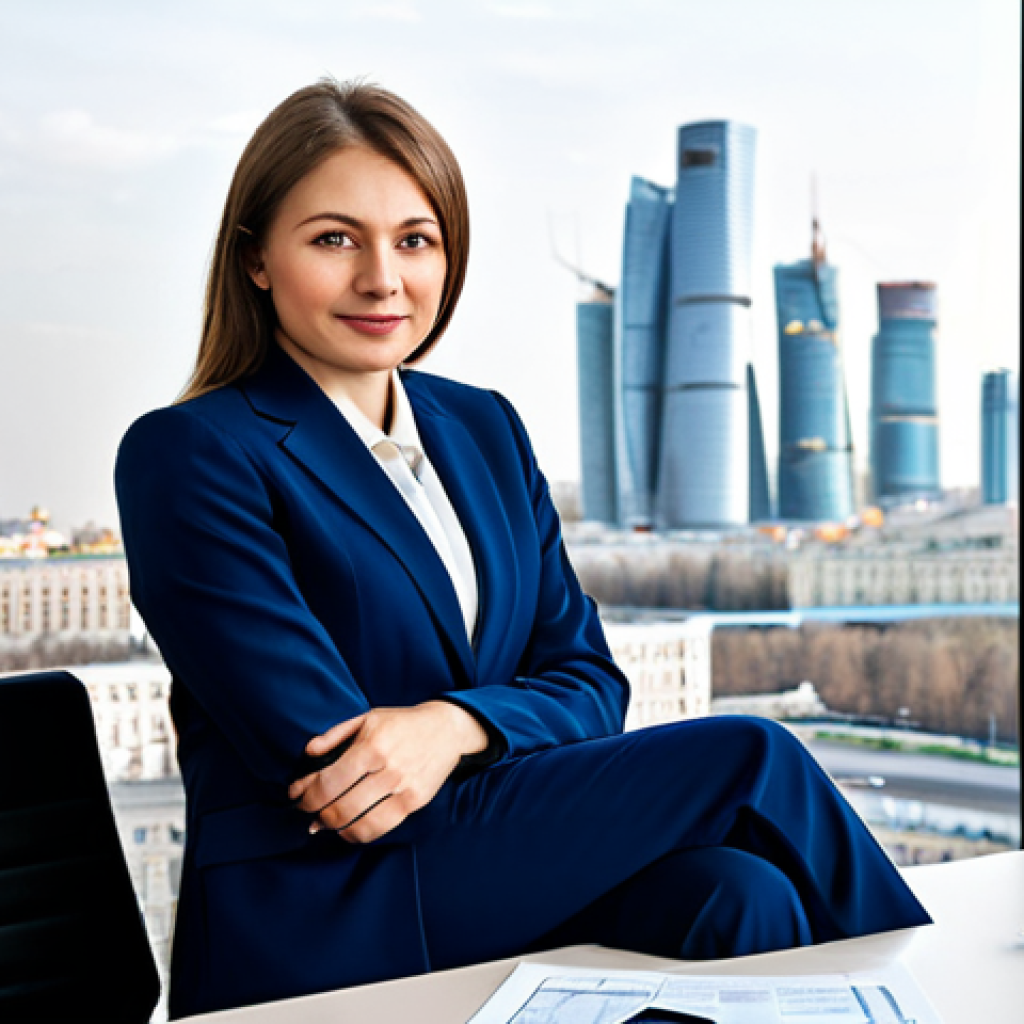 **

"A professional businesswoman in a modest dark blue business suit, sitting at a clean desk in a bright, modern Moscow office, fully clothed, appropriate attire, safe for work, perfect anatomy, natural proportions, professional photography, high quality, daytime setting, view of the Moscow City skyscrapers in the background, confident expression, realistic style."

**