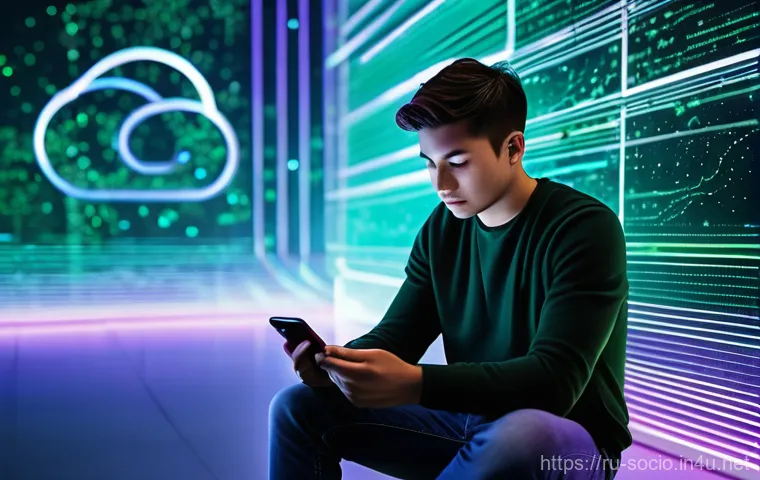 정보사회와 디지털 사회학 - Digital Footprint and Information Stream**
A solitary young adult (20s-30s, gender-neutral, wearing ...