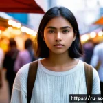 사회적 낙인과 재사회화 - A solitary young adult, dressed in a modest, contemporary street outfit, stands in the heart of a bu...