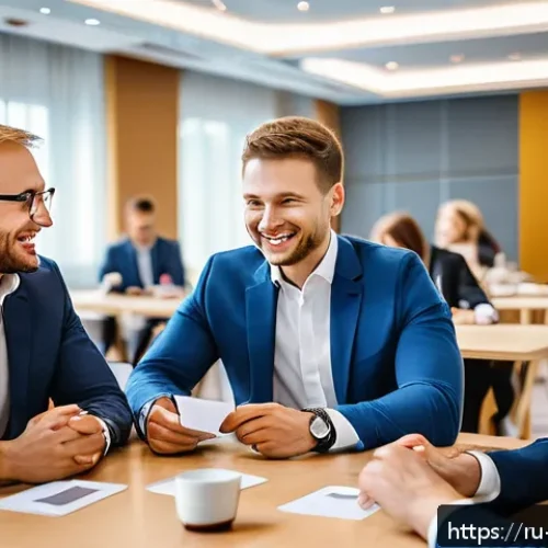 사회적 자본과 네트워크 이론 - A dynamic business networking event in Moscow, featuring a diverse group of Russian professionals in...