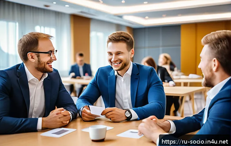 사회적 자본과 네트워크 이론 - A dynamic business networking event in Moscow, featuring a diverse group of Russian professionals in...